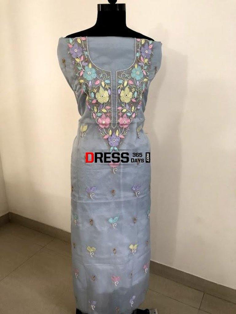 Organza Beads And Chikankari Kurti Fabric