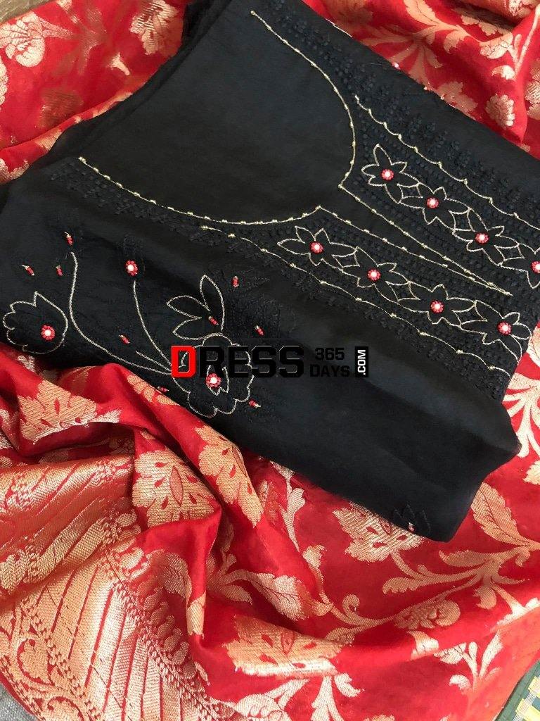 Organza Beads And Chikankari Suit With Heavy Banarasi Dupatta Suits
