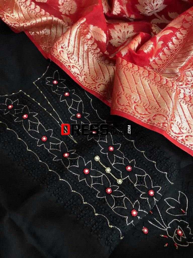 Organza Beads And Chikankari Suit With Heavy Banarasi Dupatta Suits
