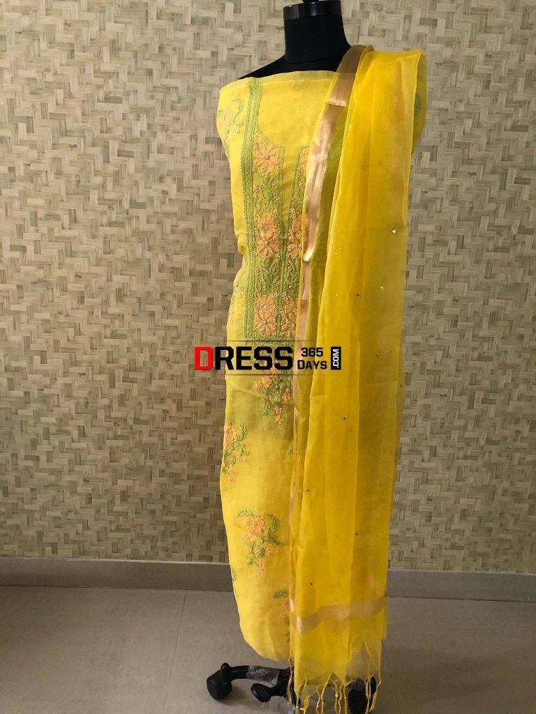 Organza Beads And Mukaish Chikankari Suit Suits