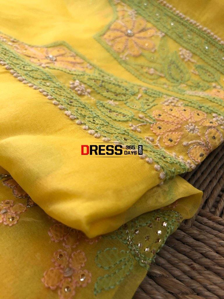 Organza Beads And Mukaish Chikankari Suit Suits