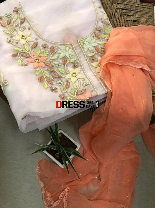 Organza Beads And Pari Gara Suit Chikankari Suits