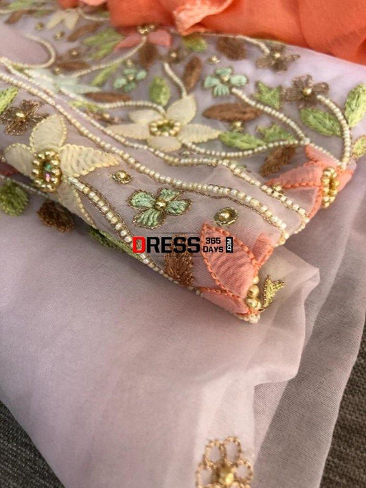 Organza Beads And Pari Gara Suit Chikankari Suits