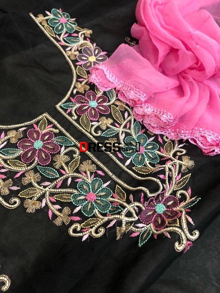 Organza Beads And Parsi Gara Suit Chikankari Suits