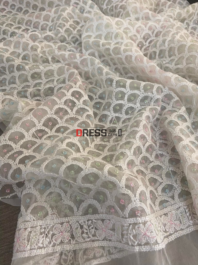 Organza Beads Work Lucknowi Dupatta Chikankari