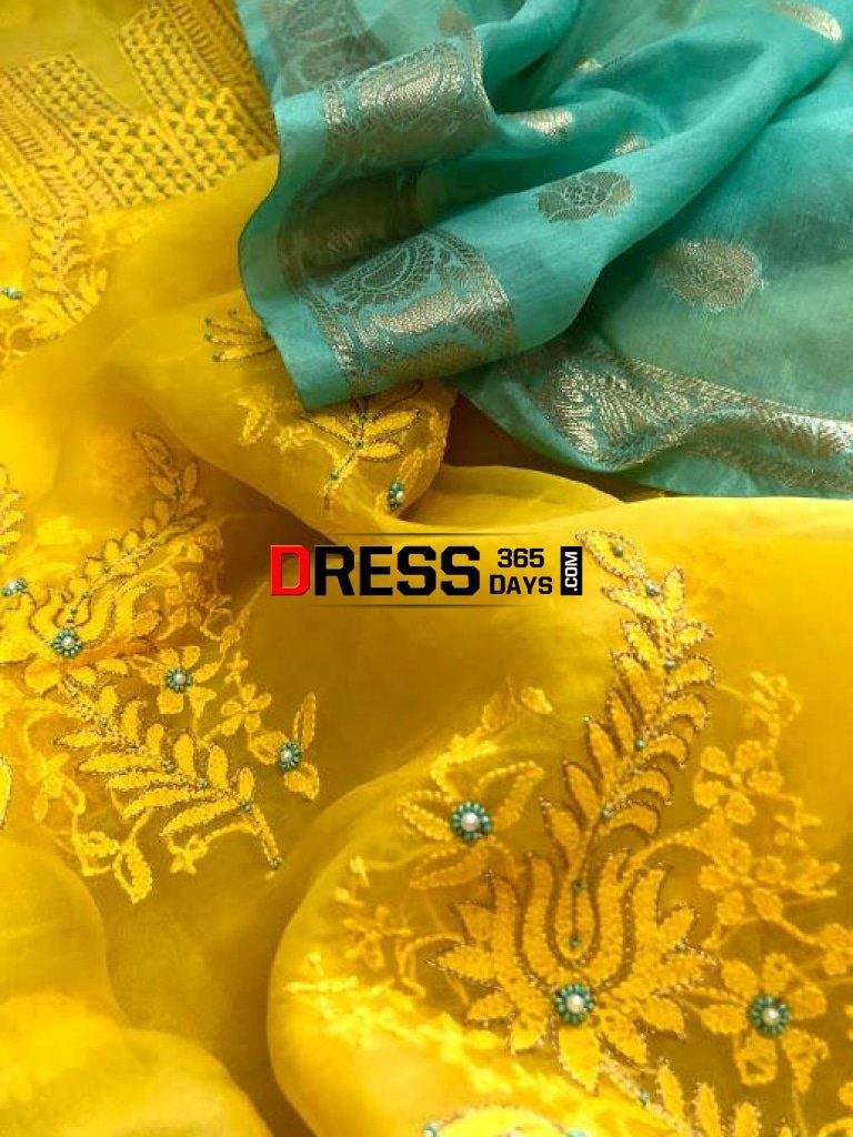 Organza Chikankari Beads Aari Zari Suit Suits