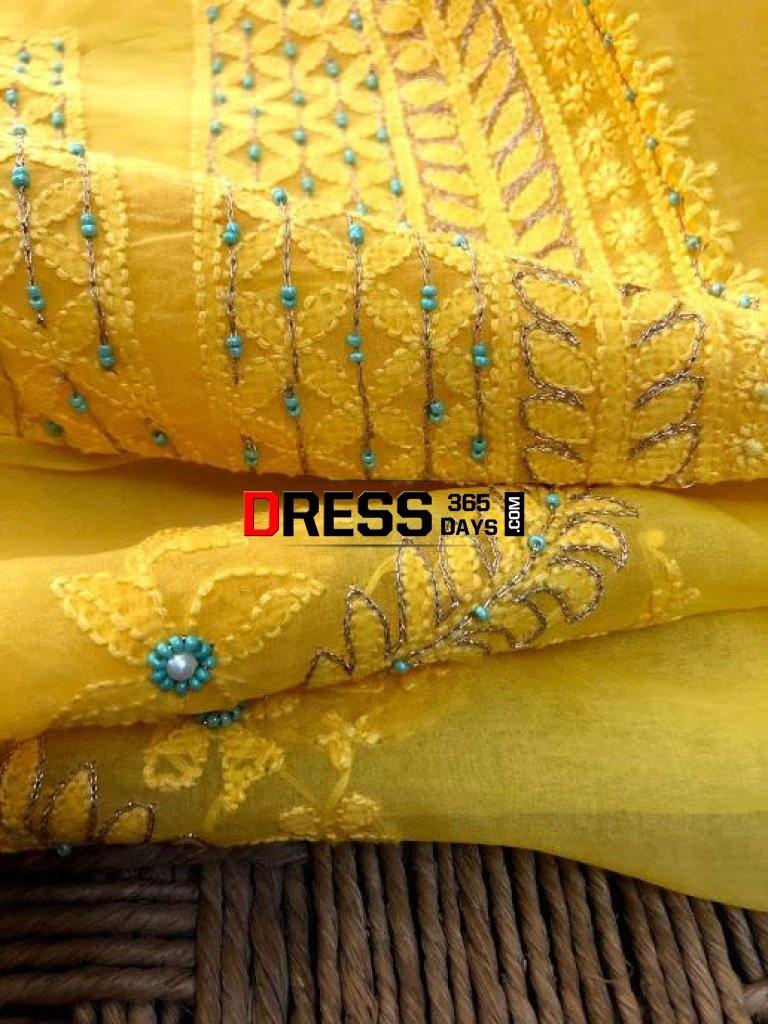 Organza Chikankari Beads Aari Zari Suit Suits