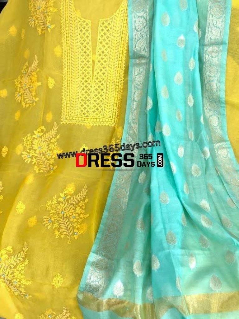 Organza Chikankari Beads Aari Zari Suit Suits