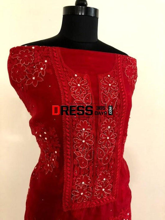 Organza Chikankari Beads And Aari Zari Suit Suits