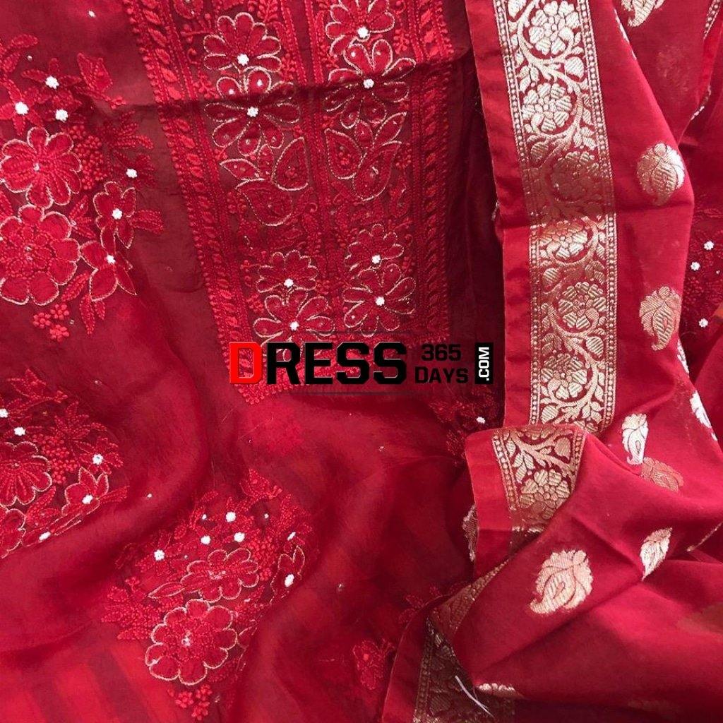 Organza Chikankari Beads And Aari Zari Suit Suits