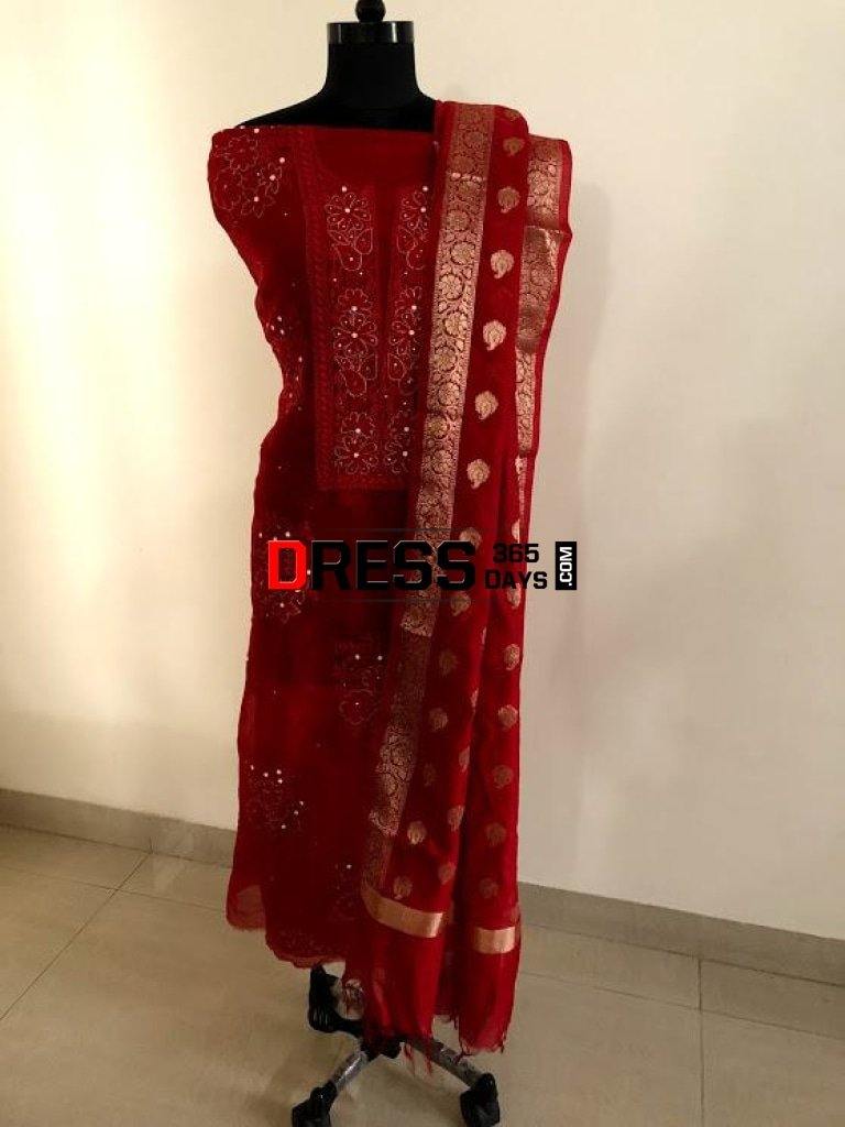 Organza Chikankari Beads And Aari Zari Suit Suits