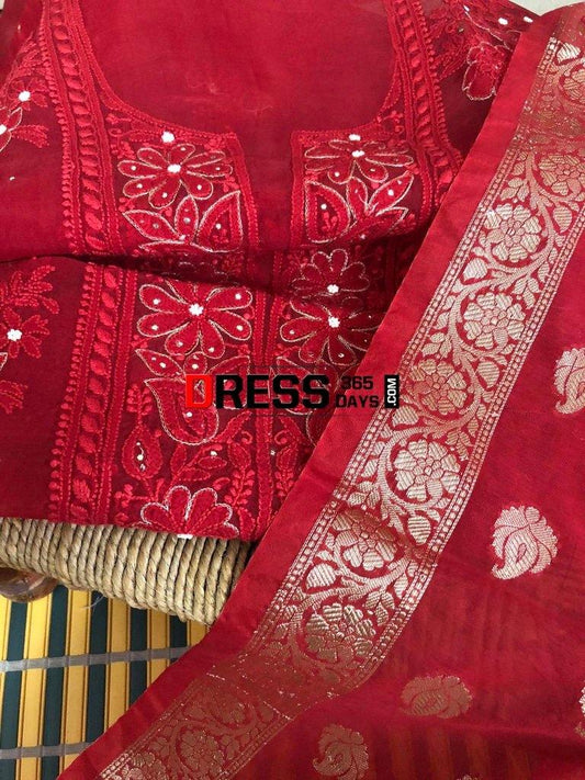 Organza Chikankari Beads And Aari Zari Suit Suits