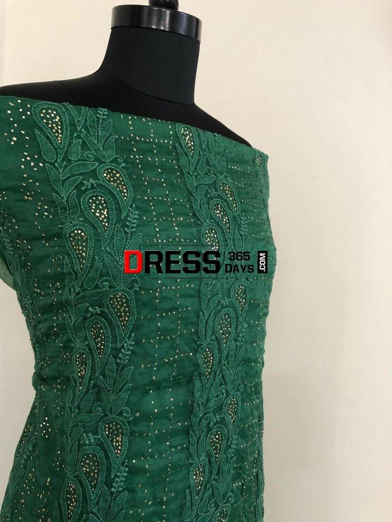 Organza Chikankari Suit With Mukaish Work Suits