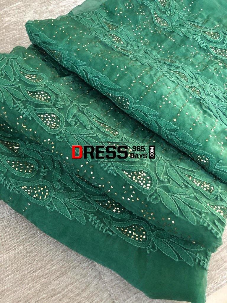Organza Chikankari Suit With Mukaish Work Suits