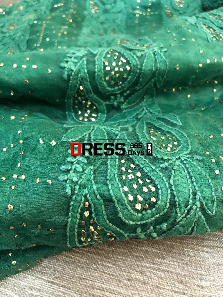 Organza Chikankari Suit With Mukaish Work Suits