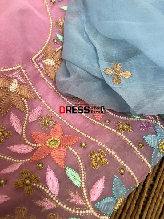 Organza Fabric Parsi Ghara Suit Chikankari Suits