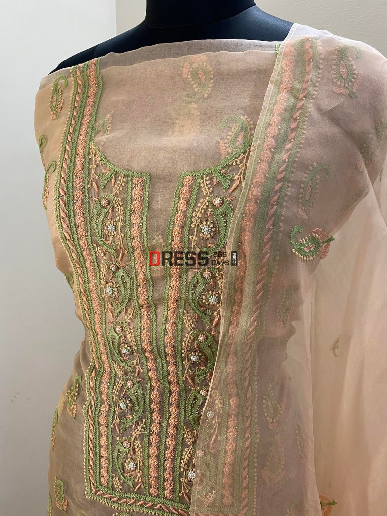 Organza Pearls Chikankari Suit Suits