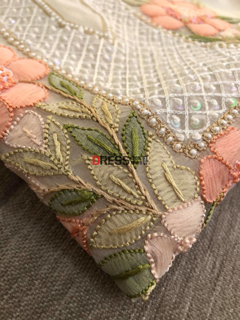 Organza Pearls & Multicolour Chikankari Suit Suits