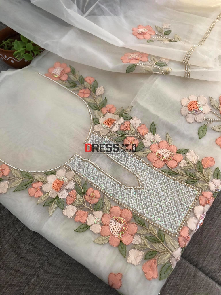 Organza Pearls & Multicolour Chikankari Suit Suits