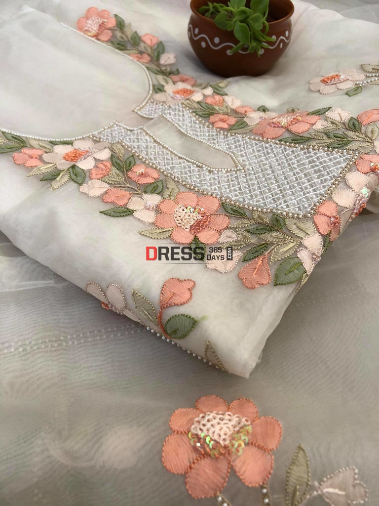 Organza Pearls & Multicolour Chikankari Suit Suits