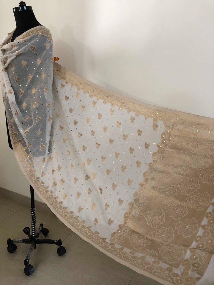 Chanderi Banarsi Aari Zari Mukaish Stole/ Dupatta - Dress365days