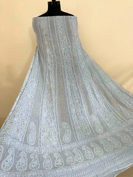 Powder Blue Mukaish Chikankari Anarkali Suit (Only Anarkali)