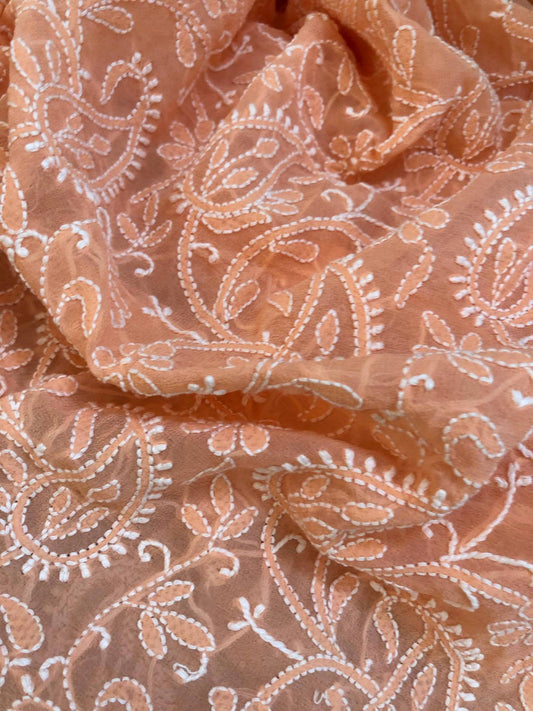 Peach Lucknow Chikankari Dupatta