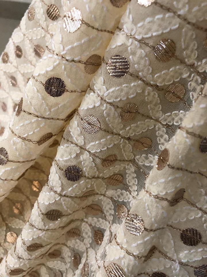 Beige Lucknowi Chikankari Dupatta with Heavy Gota Patti Work - Dress365days