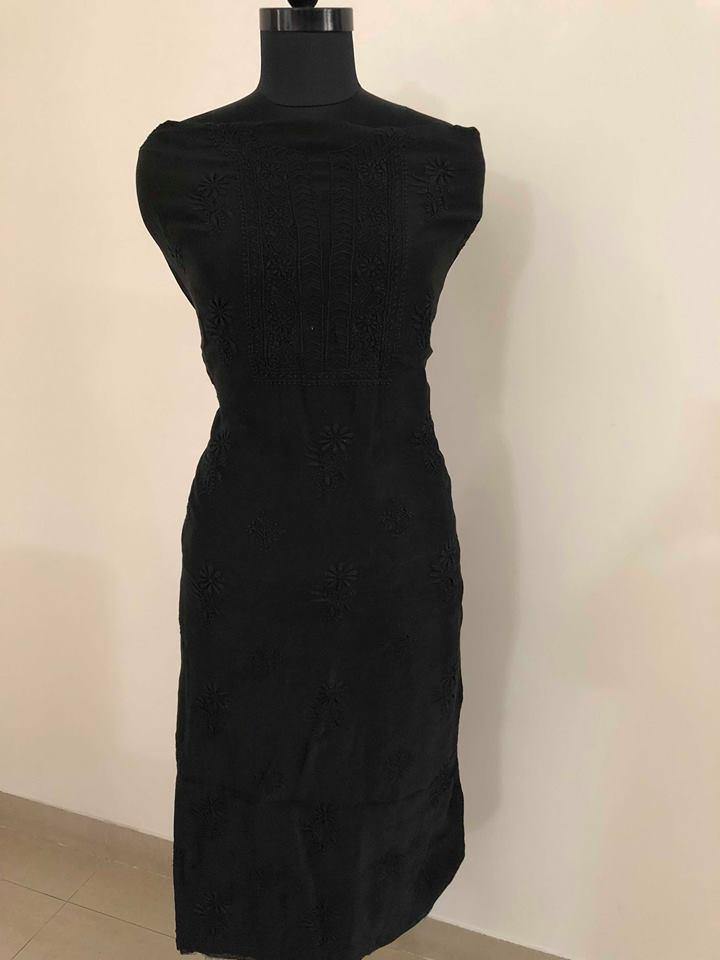 Black Chanderi Chikan Work Suit - Dress365days