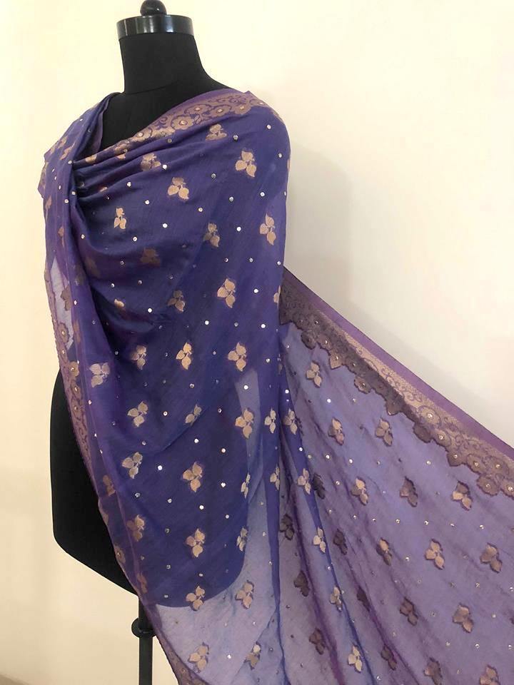 Chanderi Banarsi Aari Zari Mukaish Stole/ Dupatta - Dress365days