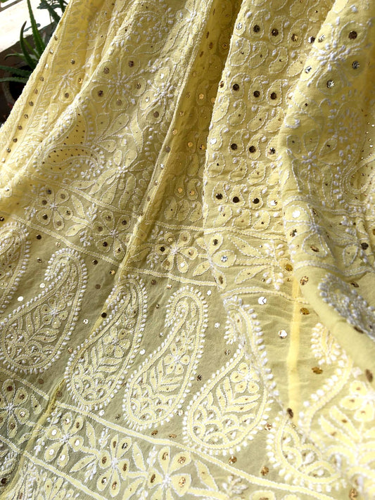 Yellow Mukaish Chikankari Lehenga Skirt