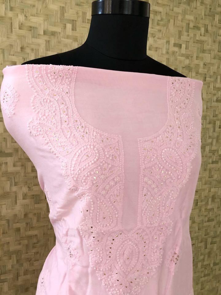Chanderi Chikankari and Mukaish Suit (Kurta and Dupatta) - Dress365days