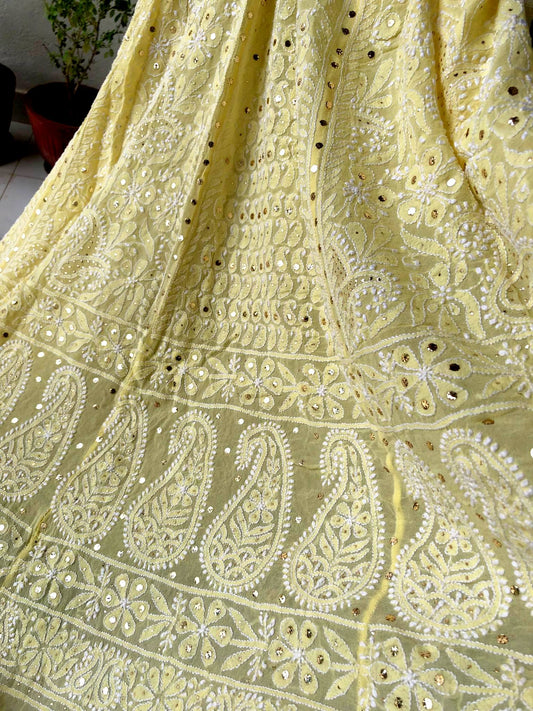 Yellow Mukaish Chikankari Lehenga Skirt