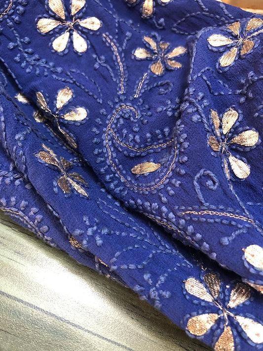 Royal Blue Lucknowi Chikankari Dupatta with Heavy Gota Patti Work