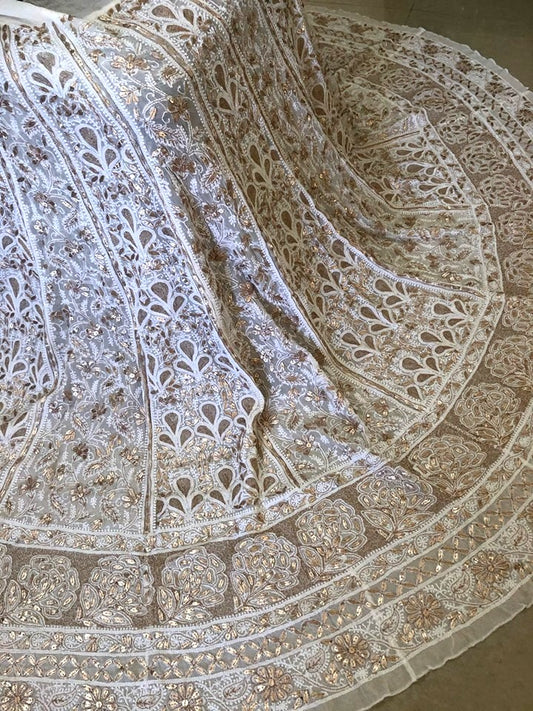 Off White Gota Patti Chikankari Lehenga Skirt (Only Skirt)