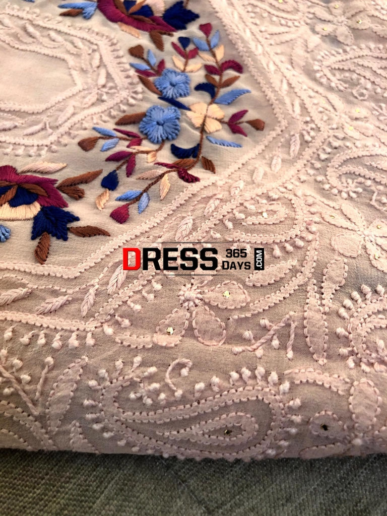 Oyster Pink Parsi Gara & Chikankari Suit Suits