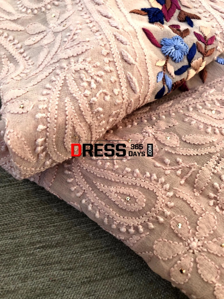 Oyster Pink Parsi Gara & Chikankari Suit Suits