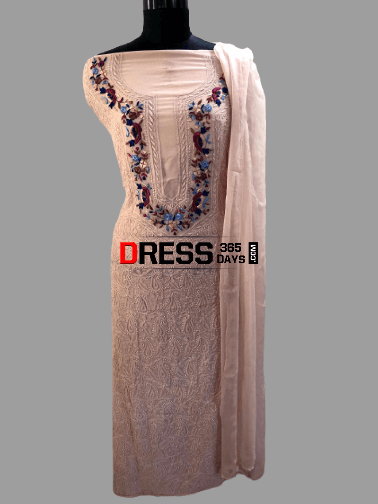 Oyster Pink Parsi Gara & Chikankari Suit Suits