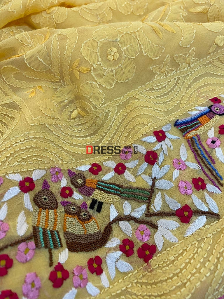 Parsi Gara & Chikankari Hand Embroidered Saree