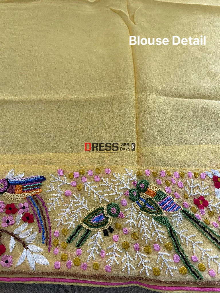 Parsi Gara & Chikankari Hand Embroidered Saree