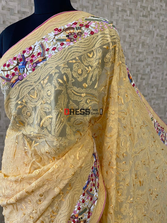 Parsi Gara & Chikankari Hand Embroidered Saree