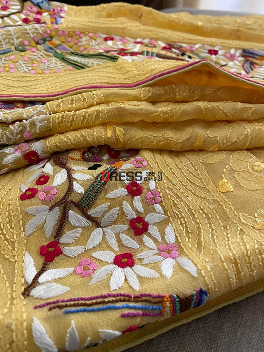 Parsi Gara & Chikankari Hand Embroidered Saree