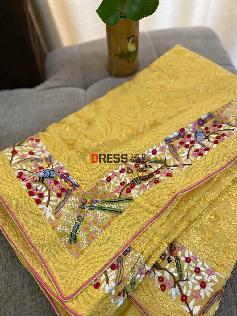 Parsi Gara & Chikankari Hand Embroidered Saree
