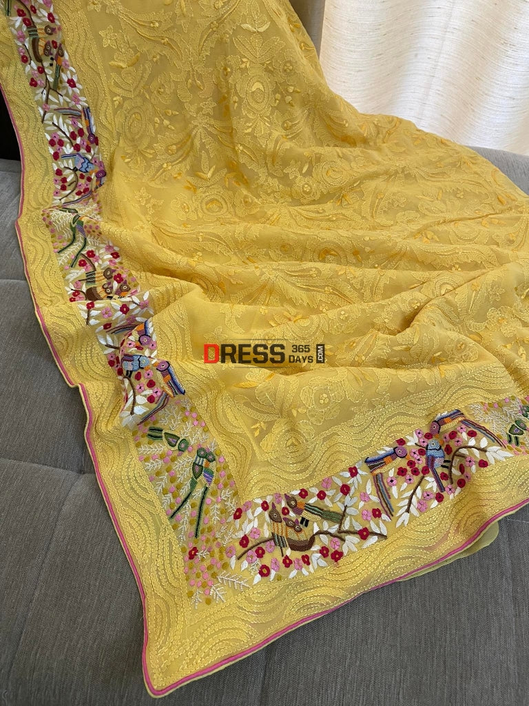 Parsi Gara & Chikankari Hand Embroidered Saree