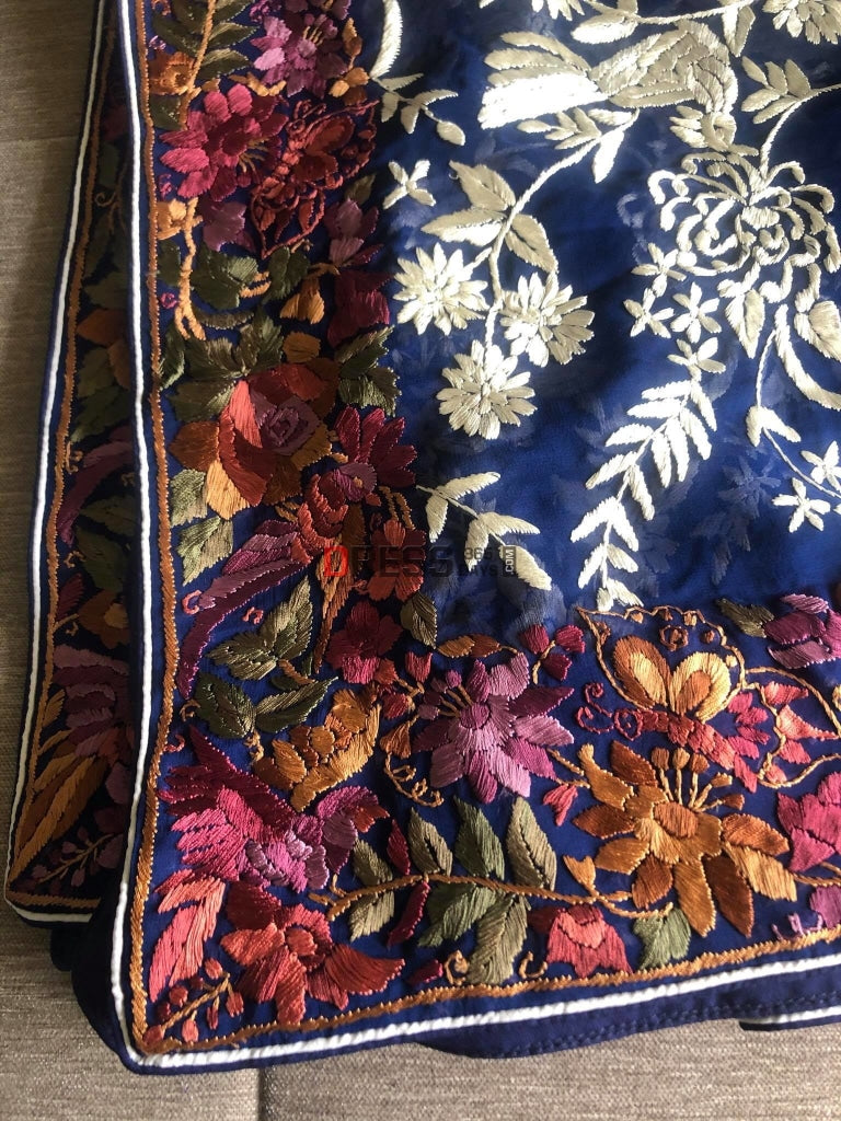 Parsi Gara Dupatta With Ivory & Multicolour Embroidery