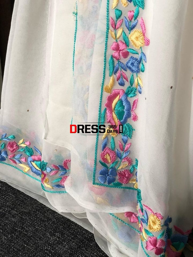 Parsi Gara Embroidery Dupatta With Golden Mukaish Chikankari