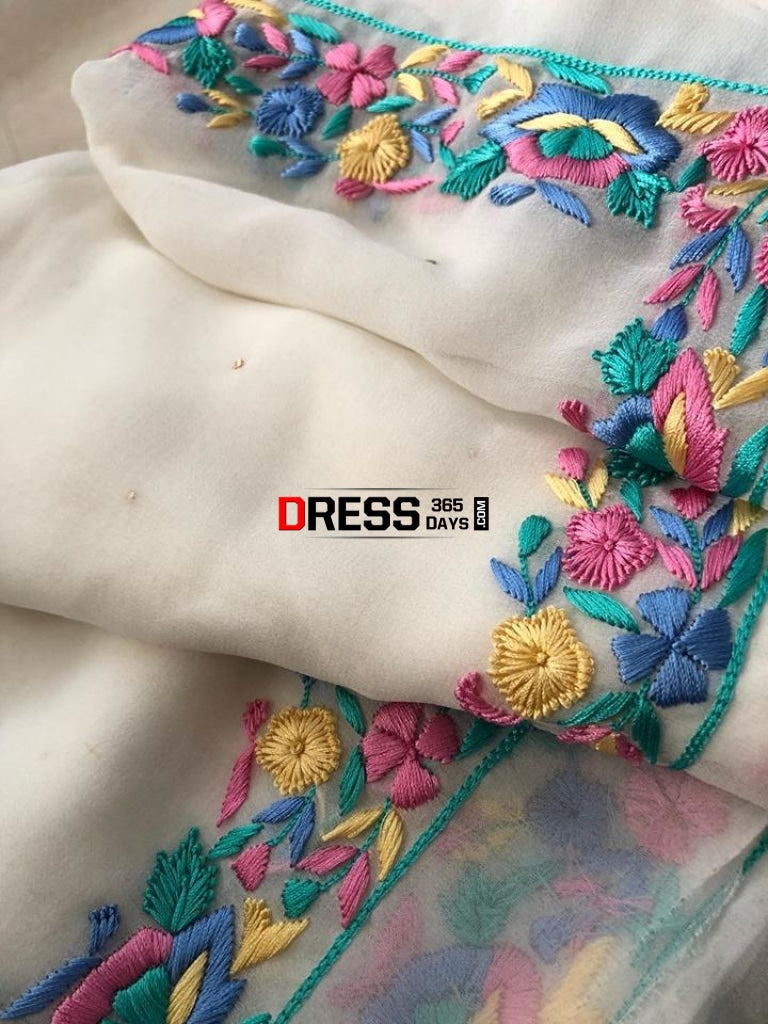 Parsi Gara Embroidery Dupatta With Golden Mukaish Chikankari