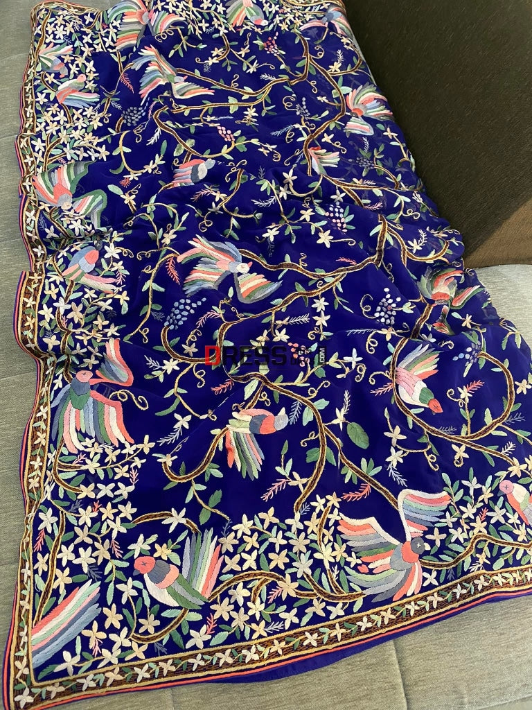 Parsi Gara Saree With Multicolour Embroidery
