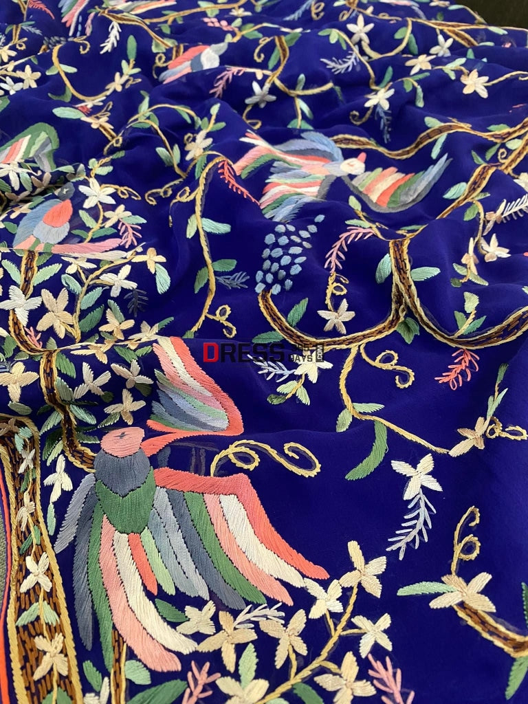 Parsi Gara Saree With Multicolour Embroidery