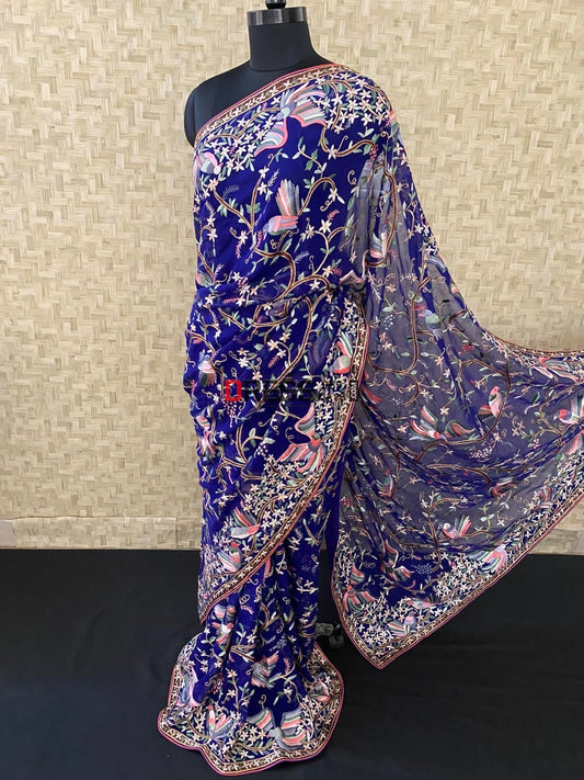 Parsi Gara Saree With Multicolour Embroidery